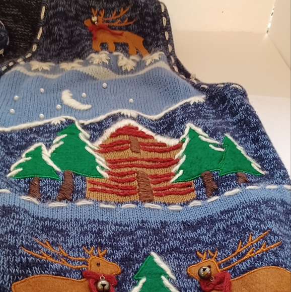 STAR BLUE ORIGINALS STUDIO UGLY VEST Size XL reindeer light dark blue zip - Picture 1 of 12